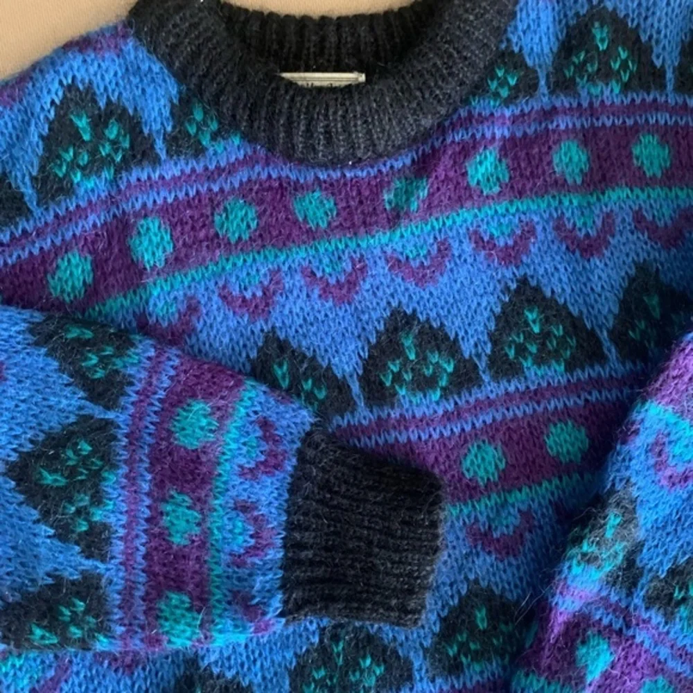 Unisex Med Mohair Acrylic Pullover Retro 90s Granny Sweater Geometric Gallagher‎